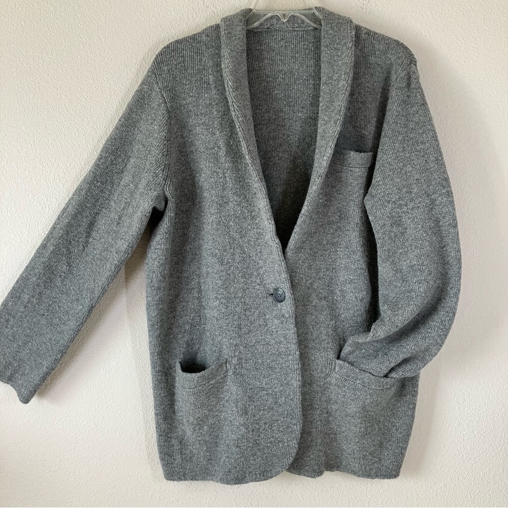 J CREW Wool-blend Cocoon Cardigan L/XL Pockets Academia Preppy Relaxed Fit Gray